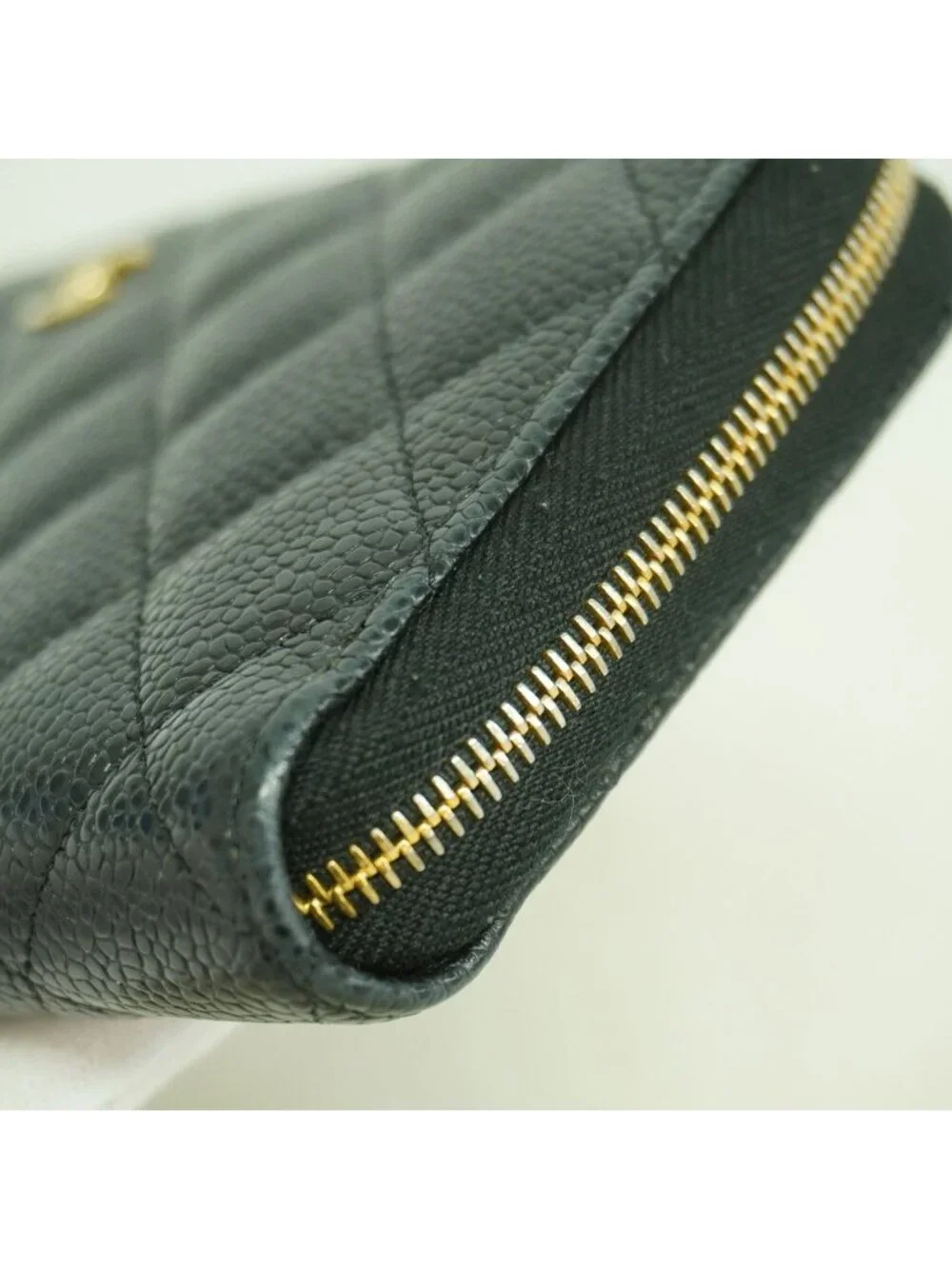 Chanel Wallet Quilted Caviar Leather Black Gold